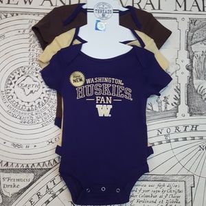 3 pack WA UW Huskies football onesie 3/6m baby